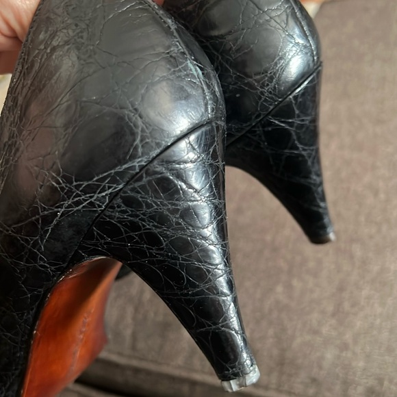 RALPH LAUREN BLACK CROC LEATHER HEELS Made in ITALY - Picture 3 of 7
